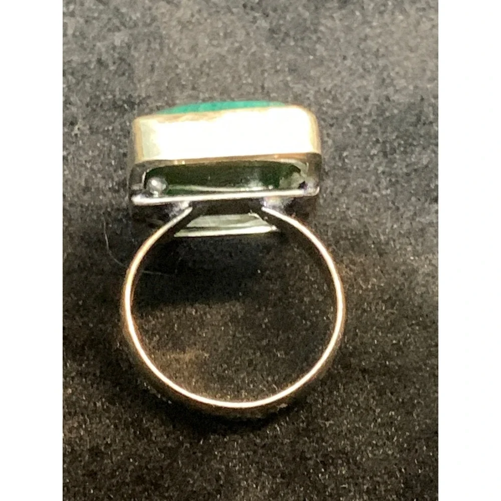 Vintage Artisan Sterling Silver Aqua Green Stone Statement Ring 925 Size 6